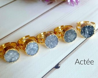 Raw Stone Ring / Raw Crystal Ring / Raw Quartz Ring / Raw Druzy Ring / Quartz Ring Natural / Black Druzy Ring / Boho Quartz Ring / Grey Ring