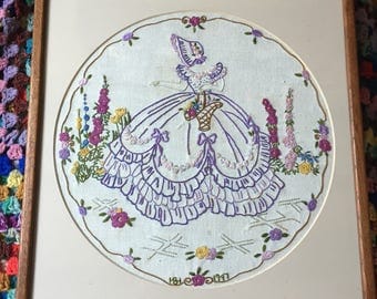 vintage framed embroidery