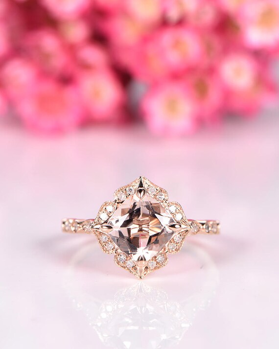 Natural morganite engagement ring 7mm cushion cut morganite