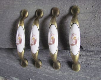 Rustic Decor Vintage Hardware Mid Century Cabinet Knob metal knob Ceramic Knob Brass Knobs Flower Knob Vintage Knobs Furniture Pulls Vintage
