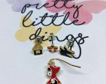 Little Red Riding Hood earrings set enamel