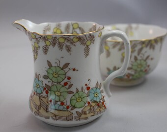 Antique Ceramic Floral Cream and Sugar Set, Bone China - Royal Radfords - Made in England