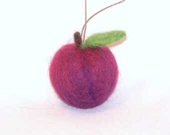 Felt Christmas - Miniature Fruit Ornament - Needle Felted Mini Purple Plum - Christmas Ornament - Felt Fruit - Needlefelt Ornament