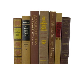 Set of Brown Books , Old Books , Decorative Books , Wedding Centerpiece , Book Home Decor , Vintage Books , Instant Library