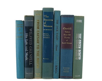 Blue Green Books, Decorative Books, Farmhouse Decor, Blue Vintage Books, Photo Props, Centerpieces, Wedding Decor , Hostess Gifts