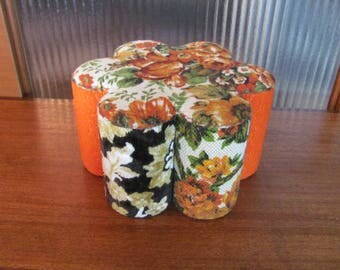 Vintage 70's Handmade Eclectic Floral Pattern Fabric Juice Can Footstool - 70's Fabric Stool - Recycled Can Foot Stool - 70's Foot Rest