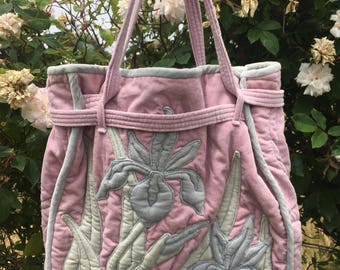 Vintage 70's/80's Dreamy Velvet Iris Fantasy Applique Tote