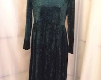 Vintage green dress 90s crush velvet dress forest green gunne sac dress size medium