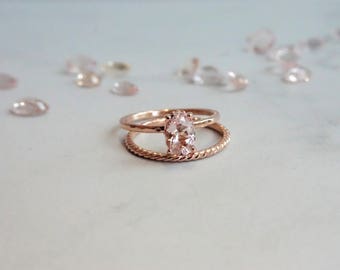 solid 14K Rose Gold Morganite Ring, 7x5 mm Pink Morganite Oval Cut/ Fleur de lis Setting/Engagement Ring Vintage/Rustic Inspired Ring