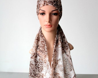 Silk Head Scarf Chemo Headwear Cancer Head Wrap Women Chemo Gift Headcover women headband Brown Cool Bandanas for Women Labor Day Sale