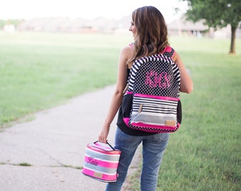 Monogrammed Backpack Set | Monogrammed Back Pack and Lunchbox | Lunch Pail | Back to School | Teen Backpack | School Set | Jadelynn Brooke