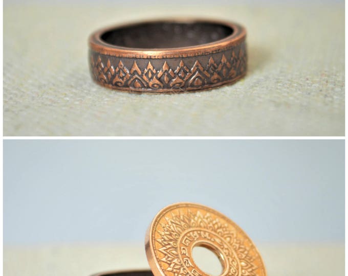 Thailand Coin Ring, Thai coin ring, Brown Ring, Crown Ring, Coin Ring, Thailand Art, Coin Jewelry, Bohemian Ring, Thailand, Bronze Coin Ring
