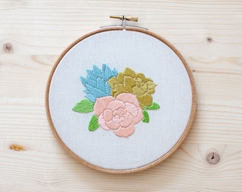 HANDMADE EMBROIDERY HOOP art- Succulent bouquet. Wall decoration.