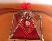 Catholic Mary Ornament Saint Shrine Box Reliquary Sacred Heart Religious Gift Red And Gold Original OOAK Wall Art