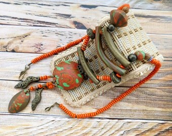 Polymer clay jewelry, ethnic jewelry, polymer clay necklace, ethnic polymer clay jewelry
