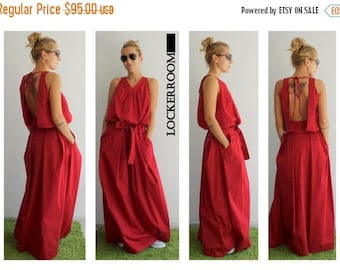 ON SALE Maxi dress / Red Long Dress / Red Oversize dress/ Woman Red dress / Open back dress