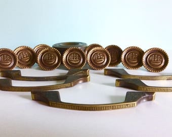 Antique Nautical Drawer Pulls, Vintage Furniture Hardware Brass Pulls And Knobs, Beach Decor, Clipper Ship Drawer Knobs, Nautical Home Decor