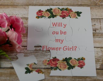 Puzzle will you be my flower card, Proposal card, Flower girl puzzle invitation
