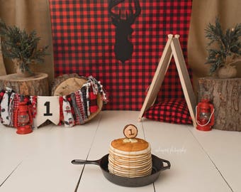 Lumberjack party- lumberjack birthday- lumberjack decor- highchair banner- first birthday decor- buffalo plaid birthday- buffalo plaid decor