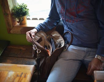 15 Inch Vegetable Tan Leather Satchel / Leather Laptop Bag / VT Leather Briefcase / Vegetable Tan Briefcase / Briefcase Genuine Real Leather