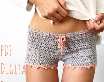 Cotton Candy Shorts Crochet PDF DIGITAL DOWNLOAD Pattern, Women's crochet shorts, cozy cotton shorts, crochet shorts pattern, pajama shorts