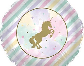 Unicorn Balloon, Pastel 17"" Balloon Party Helium or Air Mylar