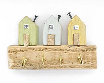 Little House Key Hooks, Miniature Houses, Wood Key Rack, Wooden Key Holder, Kitchen Decor, Key Tidy, Wall Hooks, Key Hanger, New Home Gift