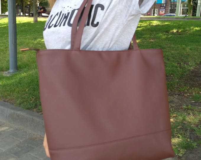 Brown Tote bag, Large women vegan Tote, Laptop bag, Organizer bag, Office handbag