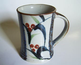 Vintage Otagiri Coffee Mug - Japanese Stoneware Mug - Hand Crafted - Made in Japan ca. 1960/70s - Cream, Blue, Brown Glaze