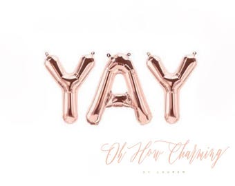Yay Rose Gold Letter Balloons Yay Banner Rose Gold Balloons Bachelorette Party Engagement Party Bridal Shower Graduation Surprise Party