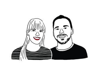 Custom Portrait Illustration 2 people // couple drawing, couple portrait, anniversary gift, custom drawing, pet portrait, custom portrait