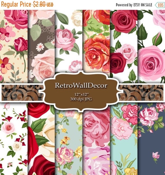 40% OFF SALE Floral Digital Paper Pack Vintage Floral