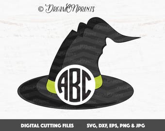 Witch Hat Svg, Halloween Monogram Svg, Circle Monogram Svg, Monogram Frame Cut Files, Halloween Svg, Witch Frames Cut Files SVDP350