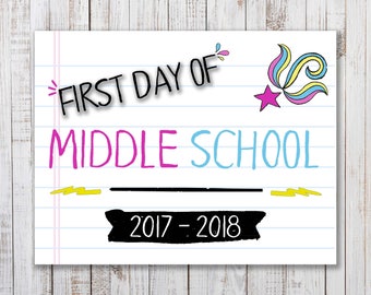 Printable First Day of School Sign, Back to School Printable, Girls Photo Prop, Middle School Sign, Back to School Photo Prop, 6th