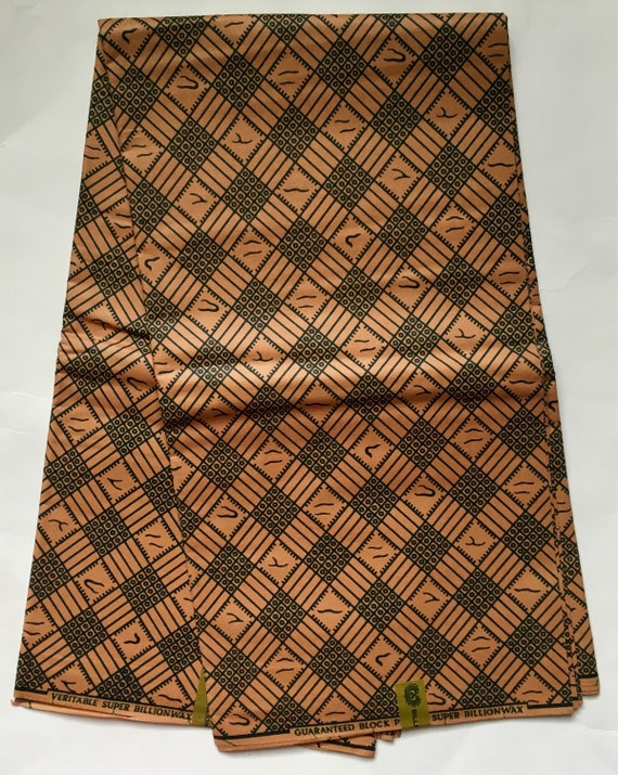 African Print Fabric  Ankara Light Brown Green