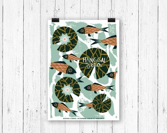 Screen print poster carp - Hanggai at Vera Groningen - gig poster 70 x 50 cm