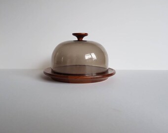 1970's Cheese board with Teak and Plastic Dome Lid