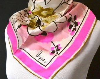 Vintage Designer Scarf, Vera Neumann, All Silk, Hand Rolled Edge, Vibrant Pink Scarf, Made in Japan, Fine to Excellent Condition