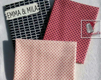 3 prints, Navy, corail, ivory, Emma & Mila, 100% cotton, 140 GSM, 1 of each, Bundle,