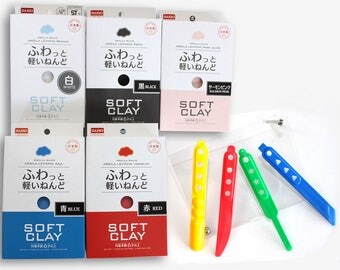 Daiso Soft Clay 5 colors packs and Original Plastic Modeling Tool 4 piece Set D
