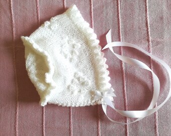 Baby bonnet/ christening bonnet/ white baby bonnet