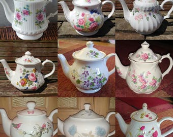 Job Lot of 3 **LARGE** Vintage Mismatched Teapots Floral Chintz - Perfect Bulk Tableware for a Mad Hatters Tea Party or Wedding etc!