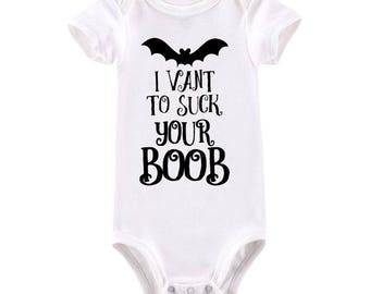 I vant to suck your boob breastfeeding Pumpkin Vampire Halloween Autumn Fall Baby Halloween Funny baby bodysuit Parody Baby Humor Baby Gift