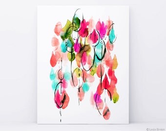 Drops of Light, bright color poster, abstract art, watercolor print, colorful poster, red painting, modern abstract, minimalist print