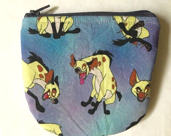 New! Large Rounded coin purse made with hyenas made from children's fabric
