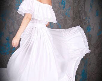 White cotton dress Wedding maxi dress Maternity dress Ivoir lace dress Plus size wedding dress Photoshoot maternity Bridesmaids Boho dress