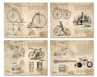 Vintage patent HD art prints 4 in 1 on old bicycle development process patent old paper style unframed