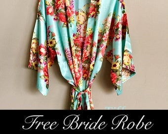 Floral Bridesmaid Robes- Satin Kimono Floral Robes for Bridesmaids in 10 colors