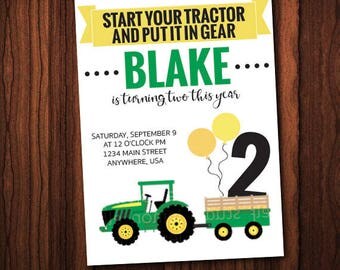 Put It In Gear - Tractor Themed, John Deere Inspired Kids Birthday Party Invitation