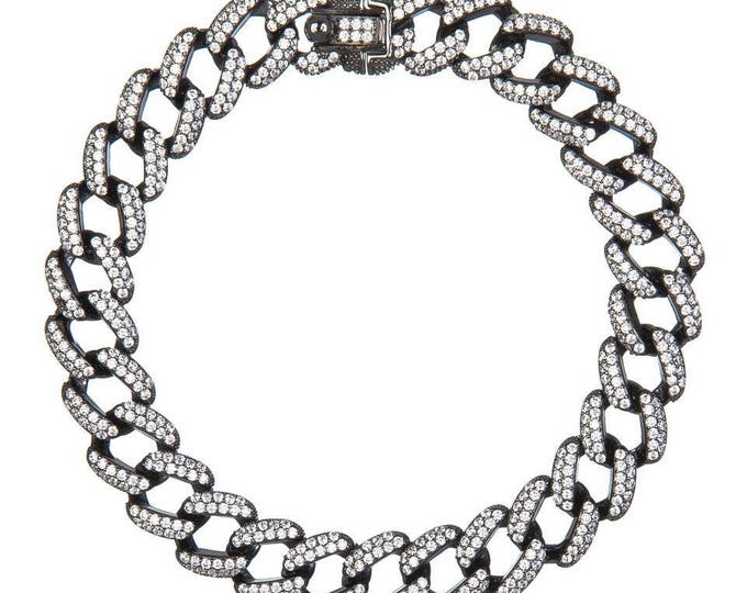 Sterling Silver Bracelet, Chain Link Bracelet, CZ Stones Bracelet, Chain Link Pave Bracelet